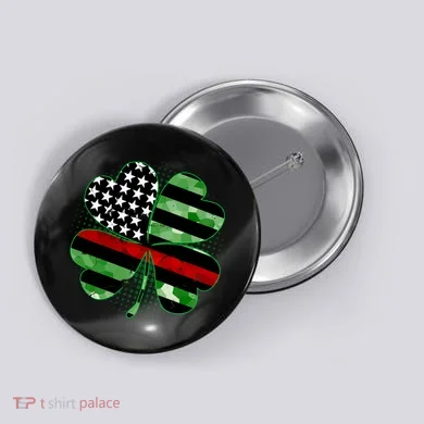 Thin Red Line St Patrick's Day Irish Clover Button