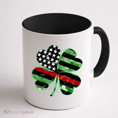 Thin Red Line St Patrick's Day Irish Clover Coffee Mug back