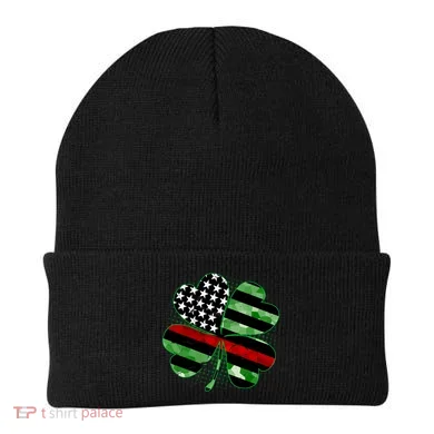 Thin Red Line St Patrick's Day Irish Clover Beanie