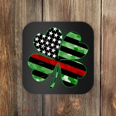 Thin Red Line St Patrick's Day Irish Clover Coaster
