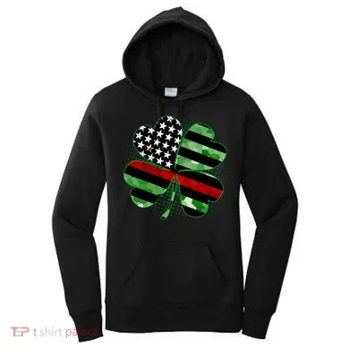 Thin Red Line St Patrick's Day Irish Clover Women's Hoodie