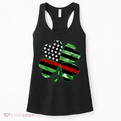 Thin Red Line St Patrick's Day Irish Clover Women's Tank Top