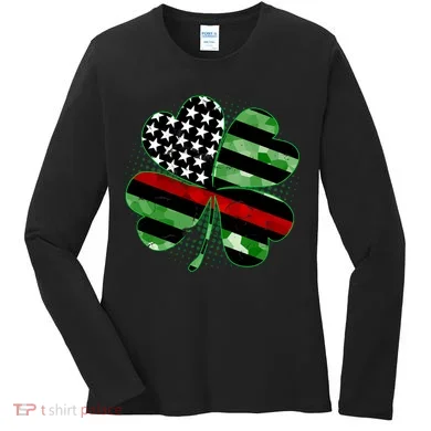 Thin Red Line St Patrick's Day Irish Clover Women's Long Sleeve Shirt