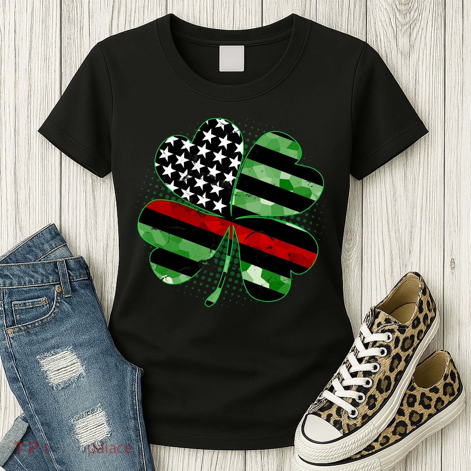 Thin Red Line St Patrick's Day Irish Clover Women's T-Shirt