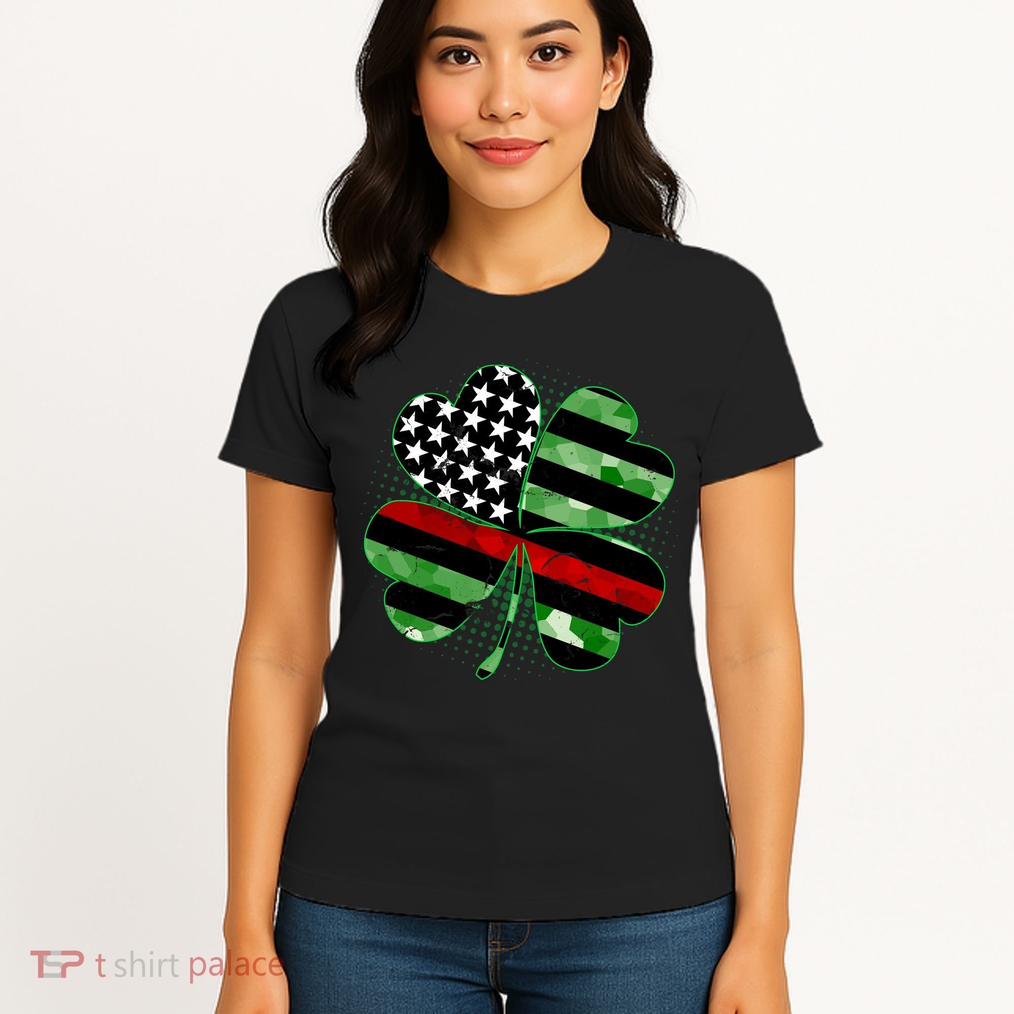 Thin Red Line St Patrick's Day Irish Clover Women's T-Shirt