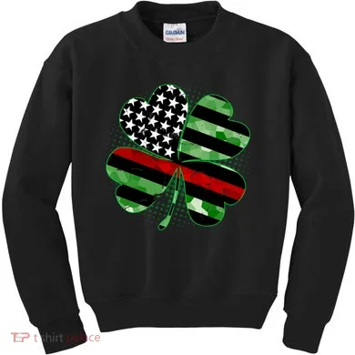 Thin Red Line St Patrick's Day Irish Clover Kids Sweatshirt