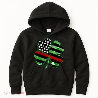 Thin Red Line St Patrick's Day Irish Clover Kids Hoodie