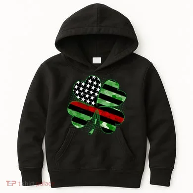 Thin Red Line St Patrick's Day Irish Clover Kids Hoodie