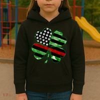Thin Red Line St Patrick's Day Irish Clover Kids Hoodie thumb 3