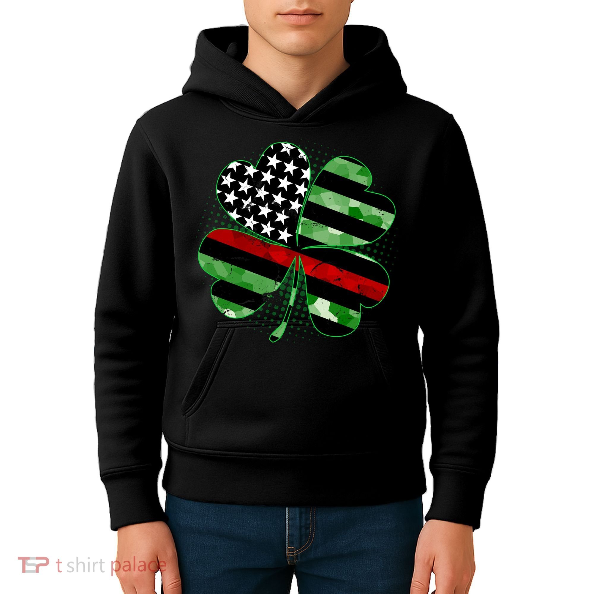 Thin Red Line St Patrick's Day Irish Clover Kids Hoodie