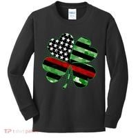 Thin Red Line St Patrick's Day Irish Clover Kids Long Sleeve Shirt thumb 0