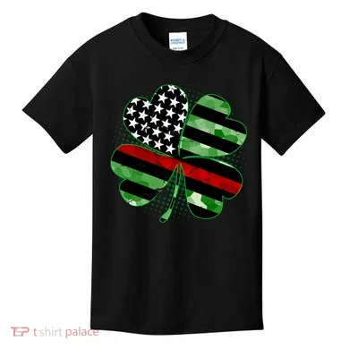 Thin Red Line St Patrick's Day Irish Clover Kids T-Shirt