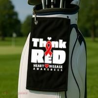 Think Red Heart Disease Awareness Golf Towel thumb 2
