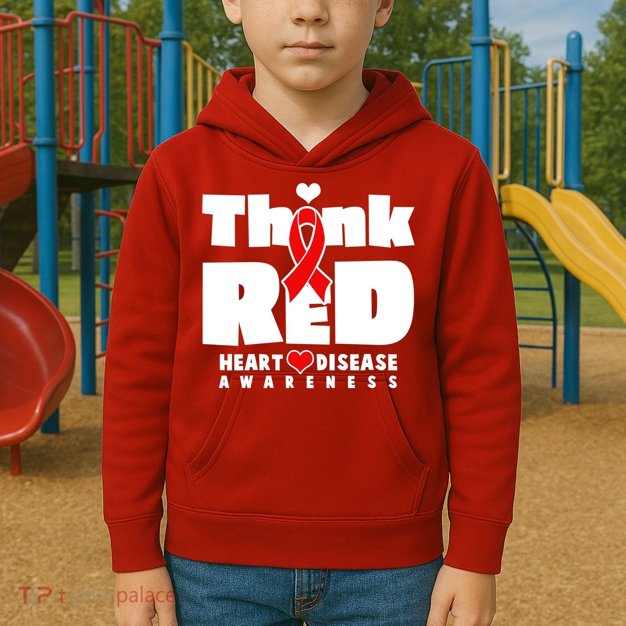 Think Red Heart Disease Awareness Kids Hoodie