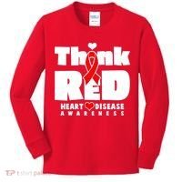 Think Red Heart Disease Awareness Kids Long Sleeve Shirt thumb 0