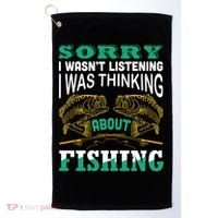 Thinking About Fishing Funny Golf Towel thumb 0