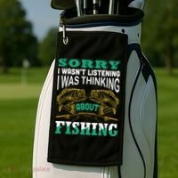 Thinking About Fishing Funny Golf Towel thumb 2