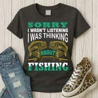 Thinking About Fishing Funny Women's T-Shirt thumb 3