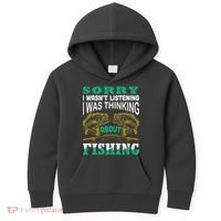 Thinking About Fishing Funny Kids Hoodie thumb 0