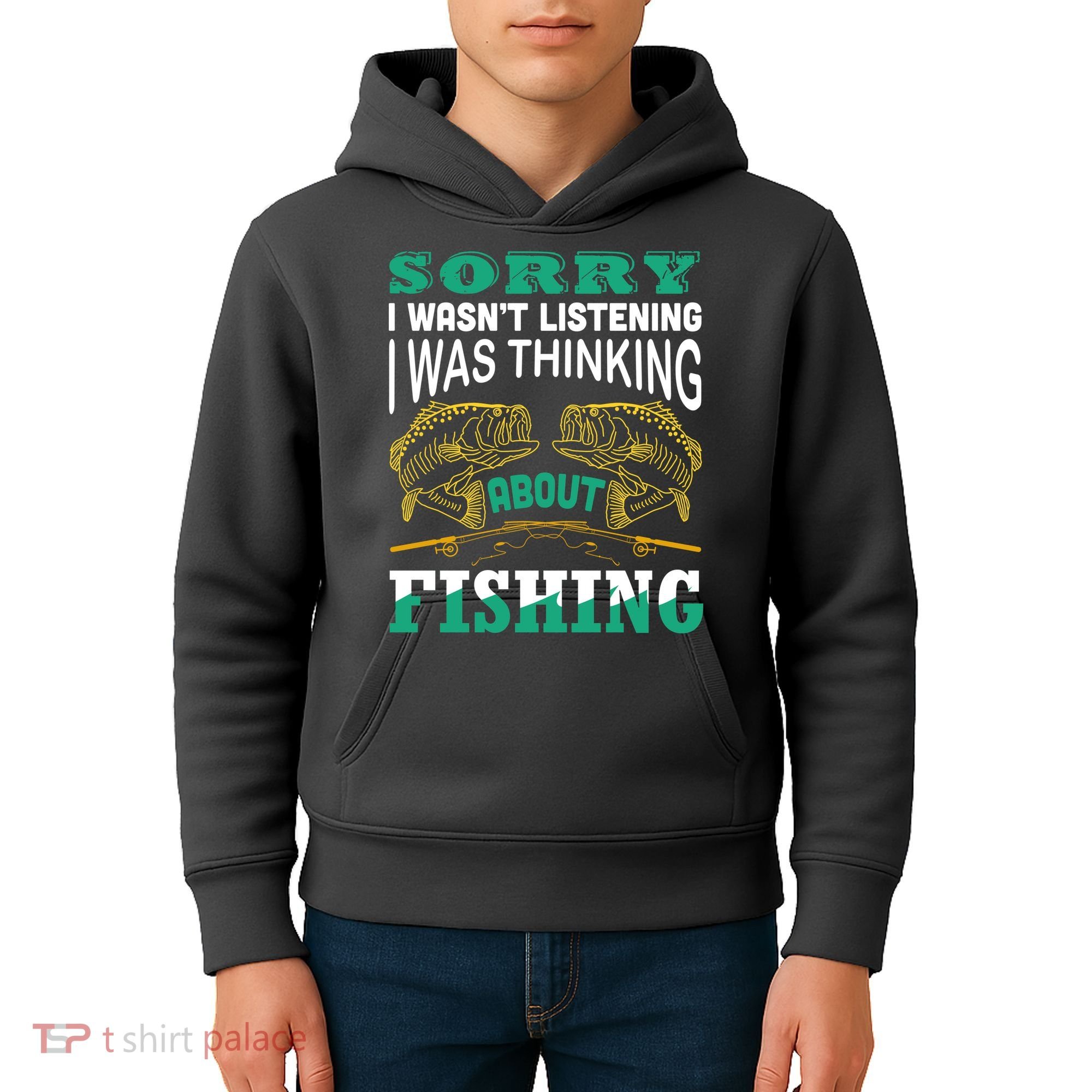 Thinking About Fishing Funny Kids Hoodie