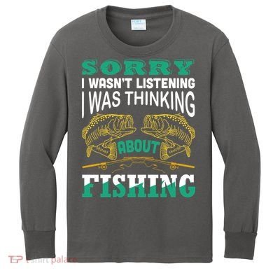 Thinking About Fishing Funny Kids Long Sleeve Shirt
