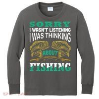 Thinking About Fishing Funny Kids Long Sleeve Shirt thumb 0