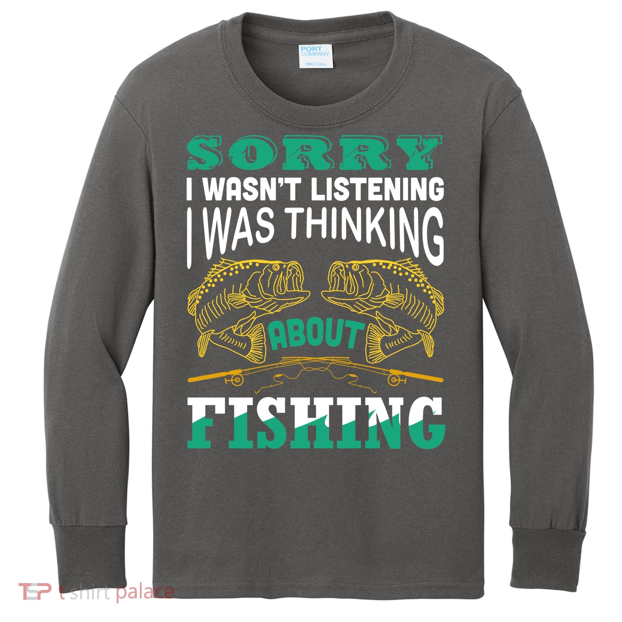Thinking About Fishing Funny Kids Long Sleeve Shirt