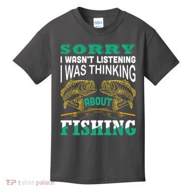 Thinking About Fishing Funny Kids T-Shirt