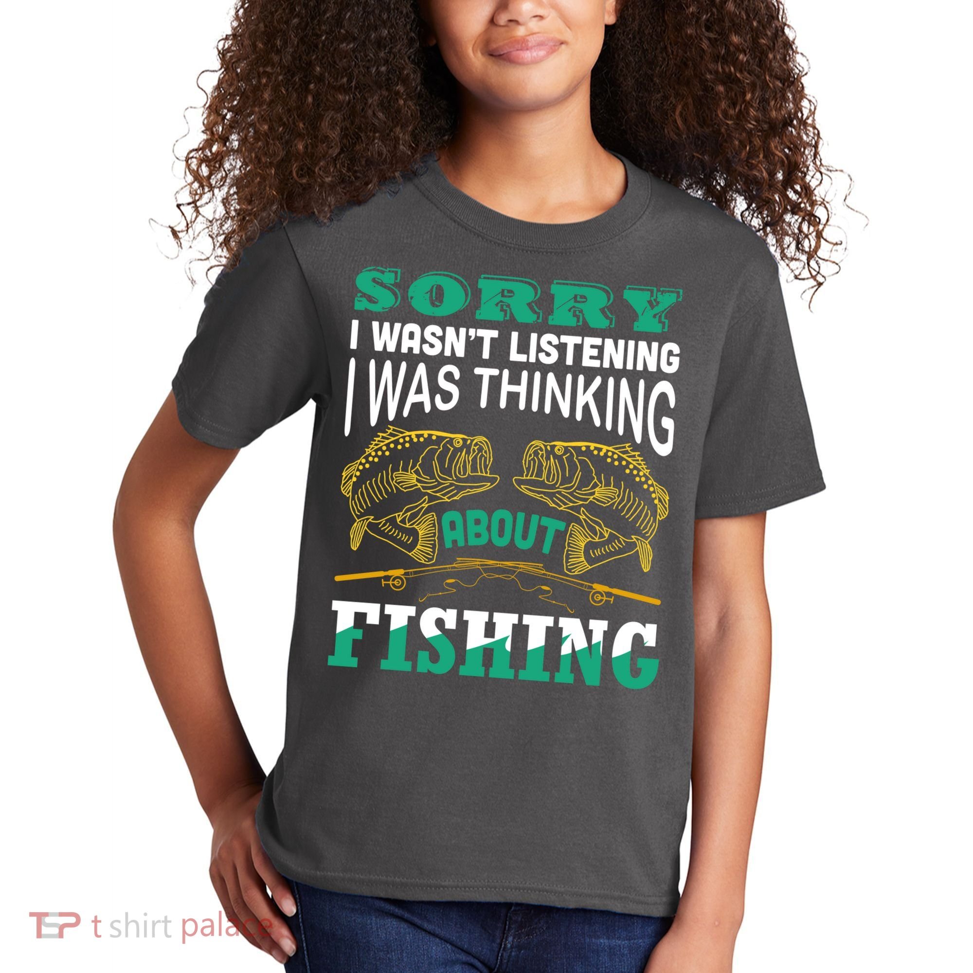 Thinking About Fishing Funny Kids T-Shirt