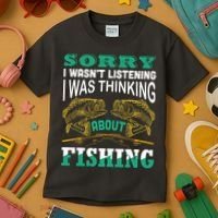 Thinking About Fishing Funny Kids T-Shirt thumb 3