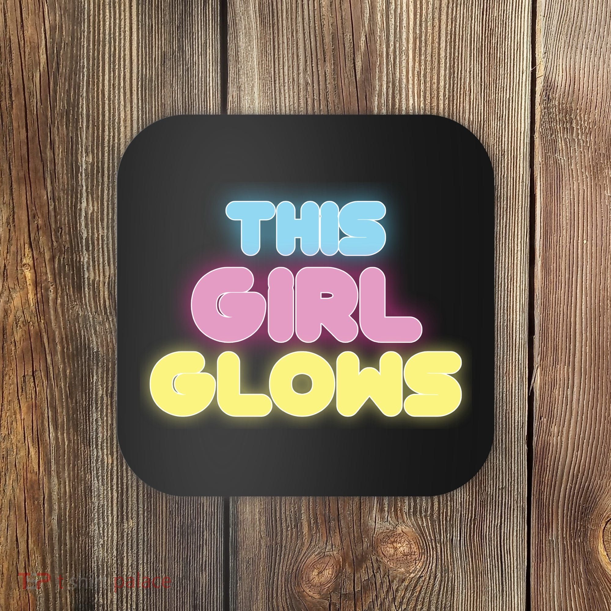 This Girl Glows Retro Neon Party Coaster