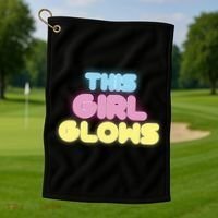 This Girl Glows Retro Neon Party Golf Towel thumb 1