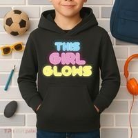 This Girl Glows Retro Neon Party Kids Hoodie thumb 2
