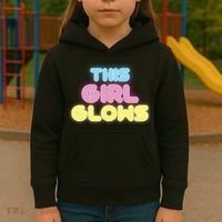 This Girl Glows Retro Neon Party Kids Hoodie thumb 3