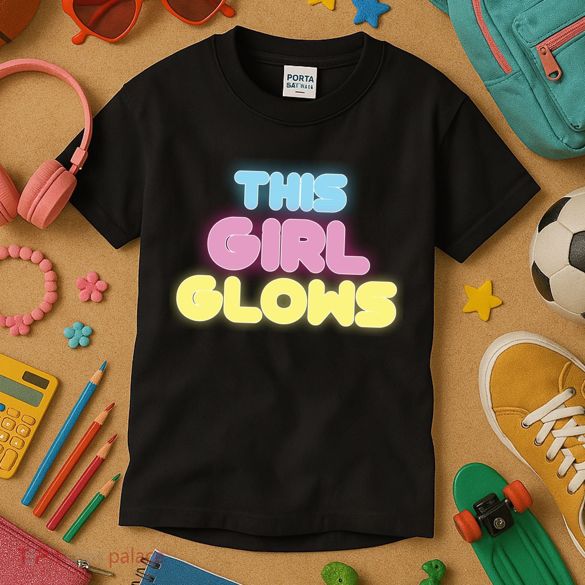 This Girl Glows Retro Neon Party Kids T-Shirt