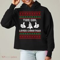 This Girl Loves Christmas Ugly Christmas Ladies Heavyweight Boxy Pullover Hoodie thumb 0