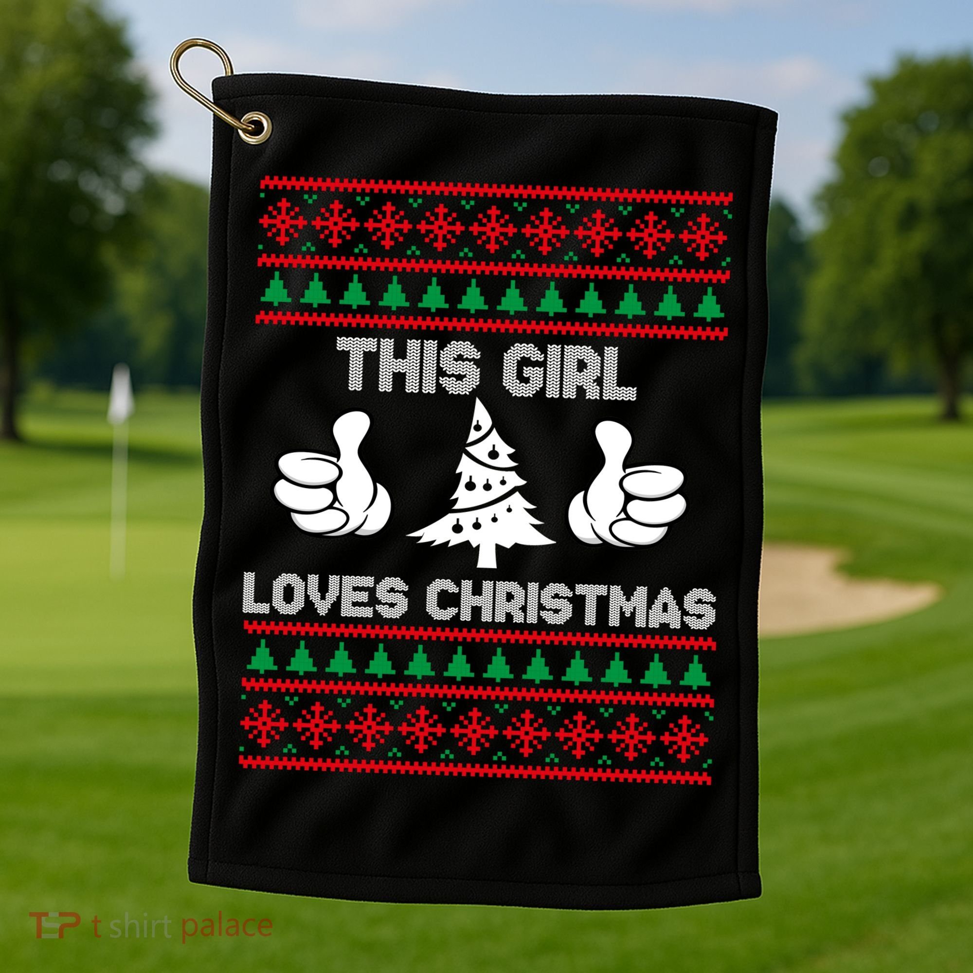 This Girl Loves Christmas Ugly Christmas Golf Towel