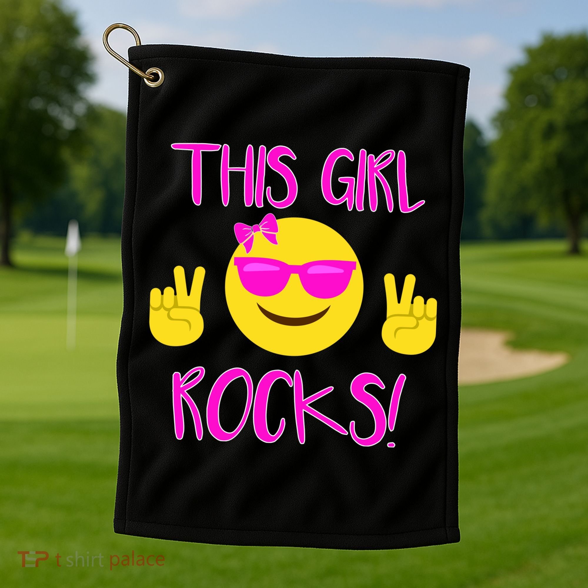 This Girl Rocks Funny Emoji Golf Towel