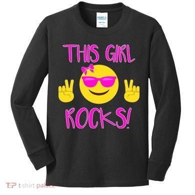 This Girl Rocks Funny Emoji Kids Long Sleeve Shirt
