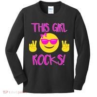 This Girl Rocks Funny Emoji Kids Long Sleeve Shirt thumb 0