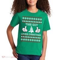 This Guy Loves Christmas Ugly Christmas Sweater Kids T-Shirt thumb 2