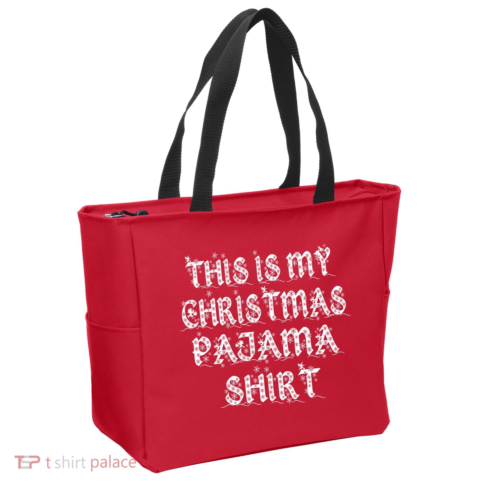 This is my Christmas Pajama Shirt Snow Letters Tote Bag