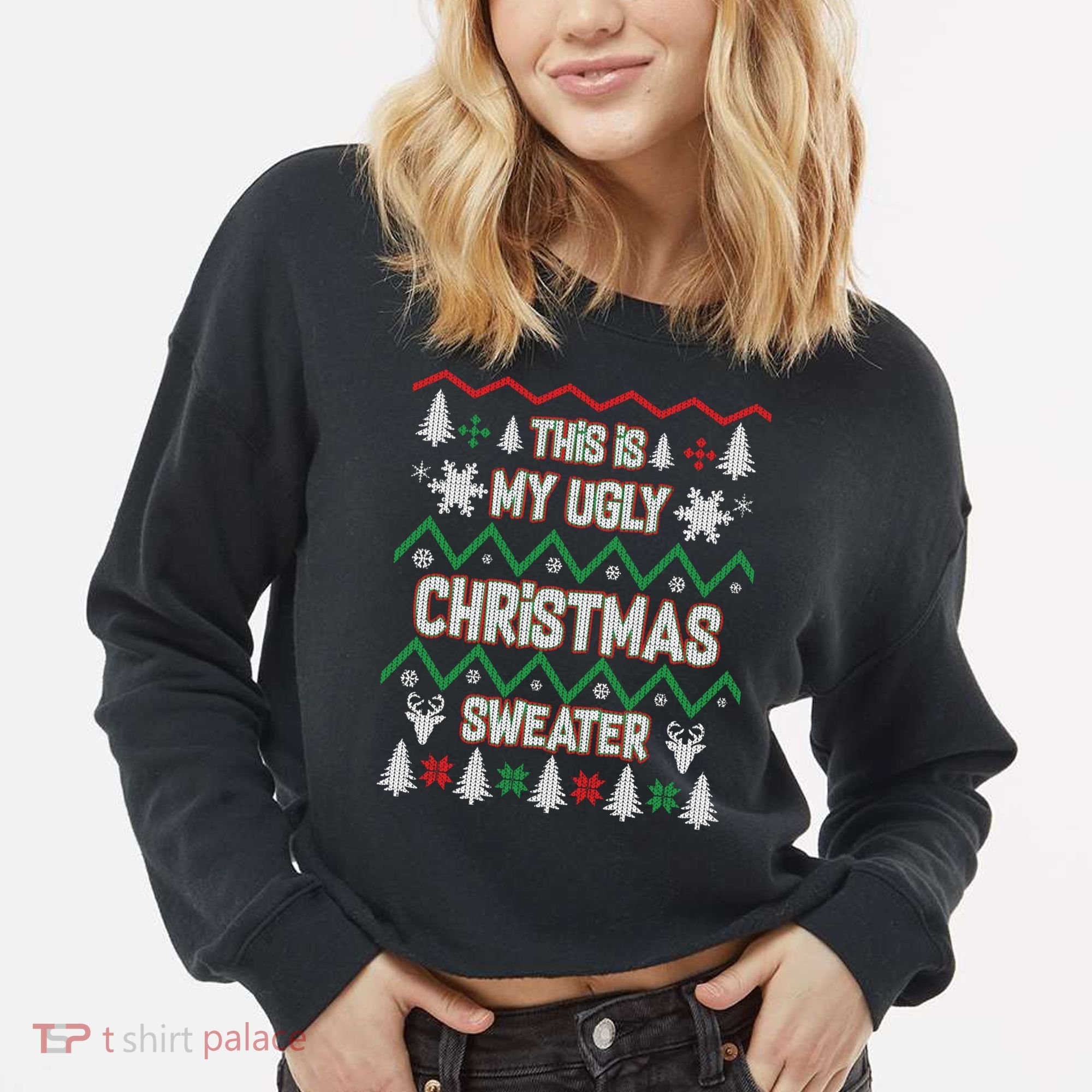 This Is My Ugly Christmas Sweater Cropped Pullover Crew