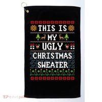 This Is My Ugly Christmas Sweater Party Funny Golf Towel thumb 0