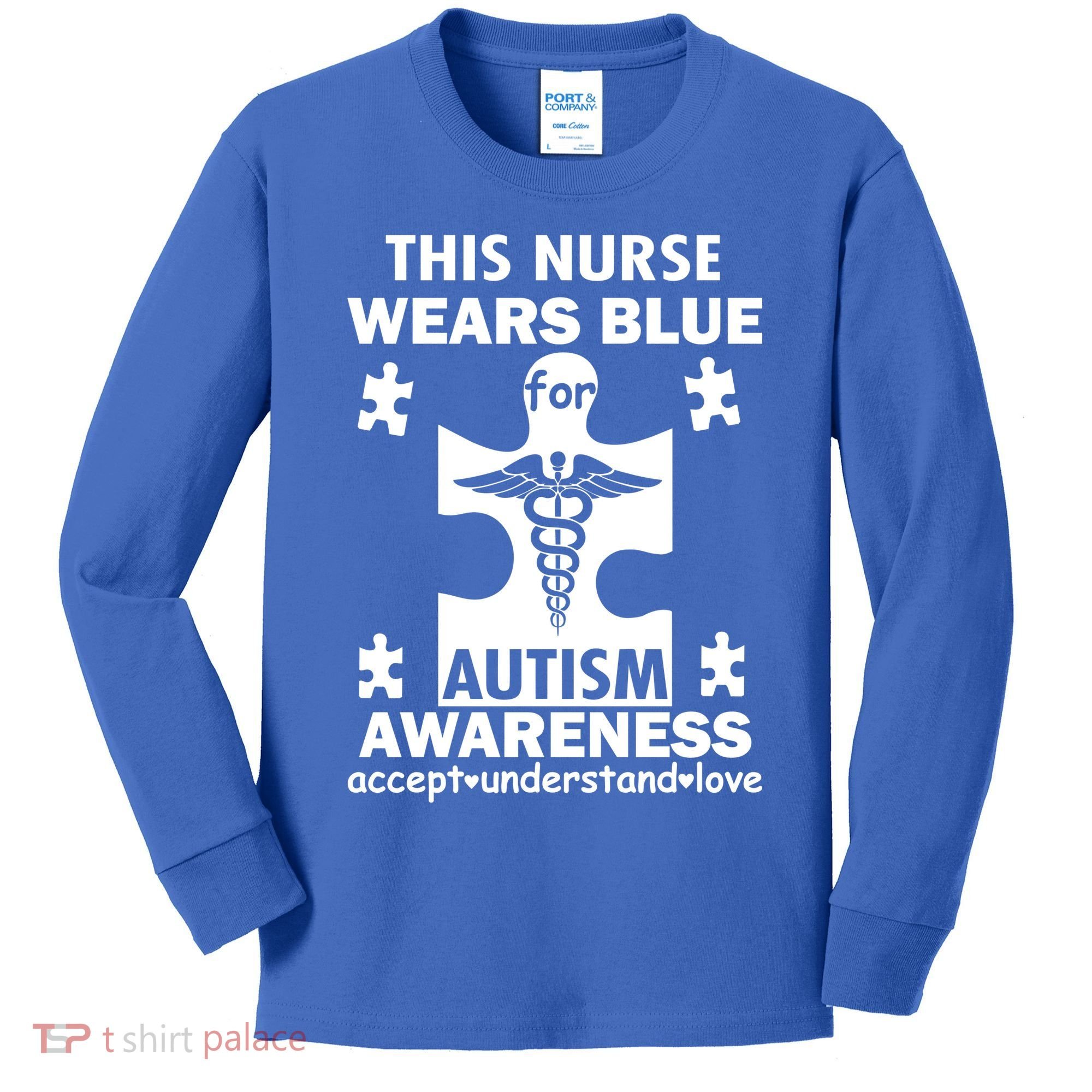 This Nurse Wears Blue For Autism Awareness Kids Long Sleeve Shirt