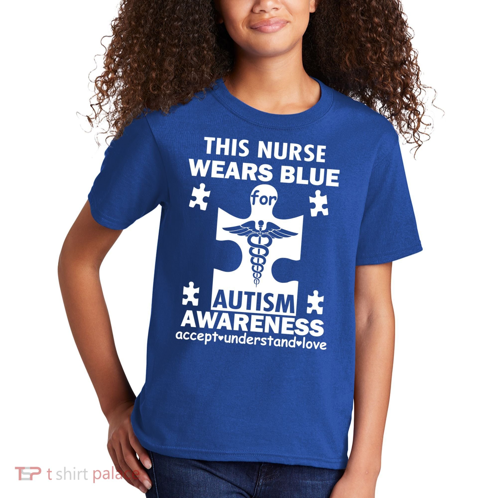This Nurse Wears Blue For Autism Awareness Kids T-Shirt