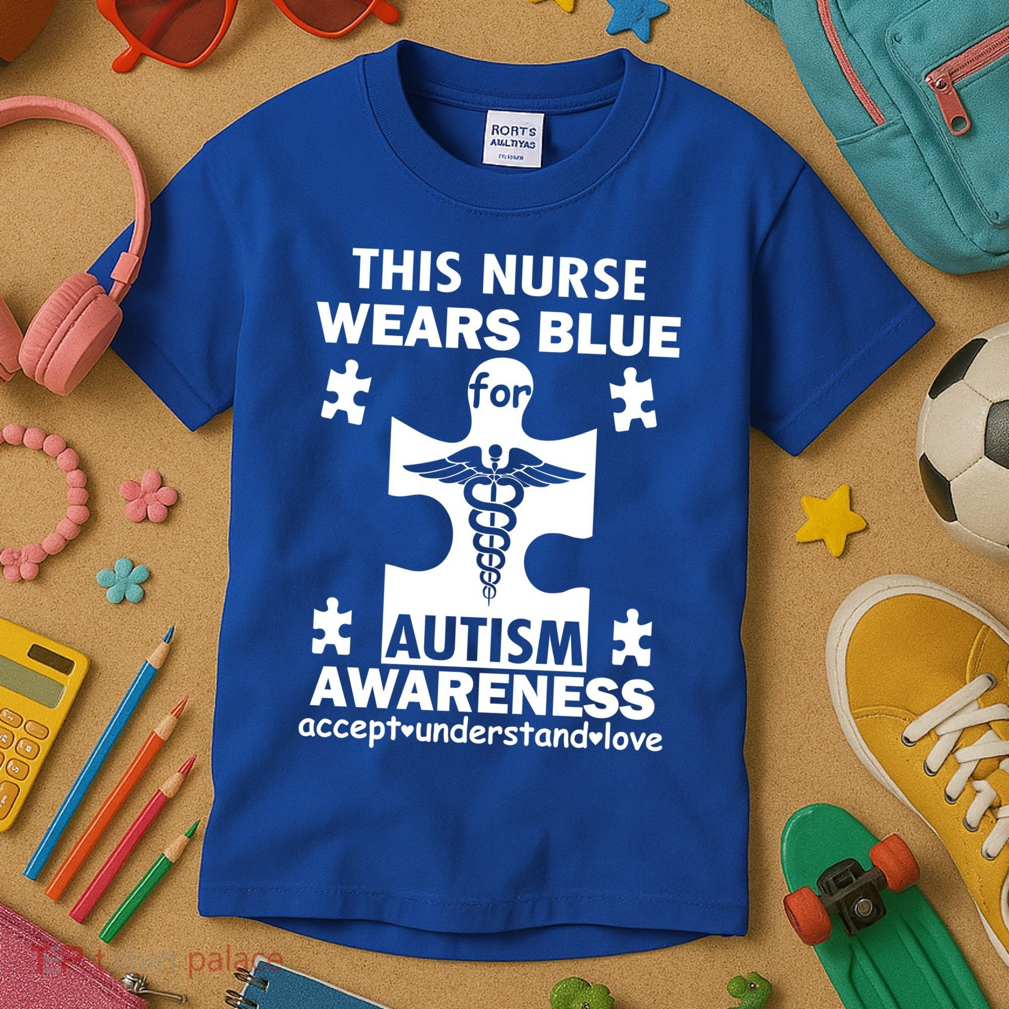 This Nurse Wears Blue For Autism Awareness Kids T-Shirt