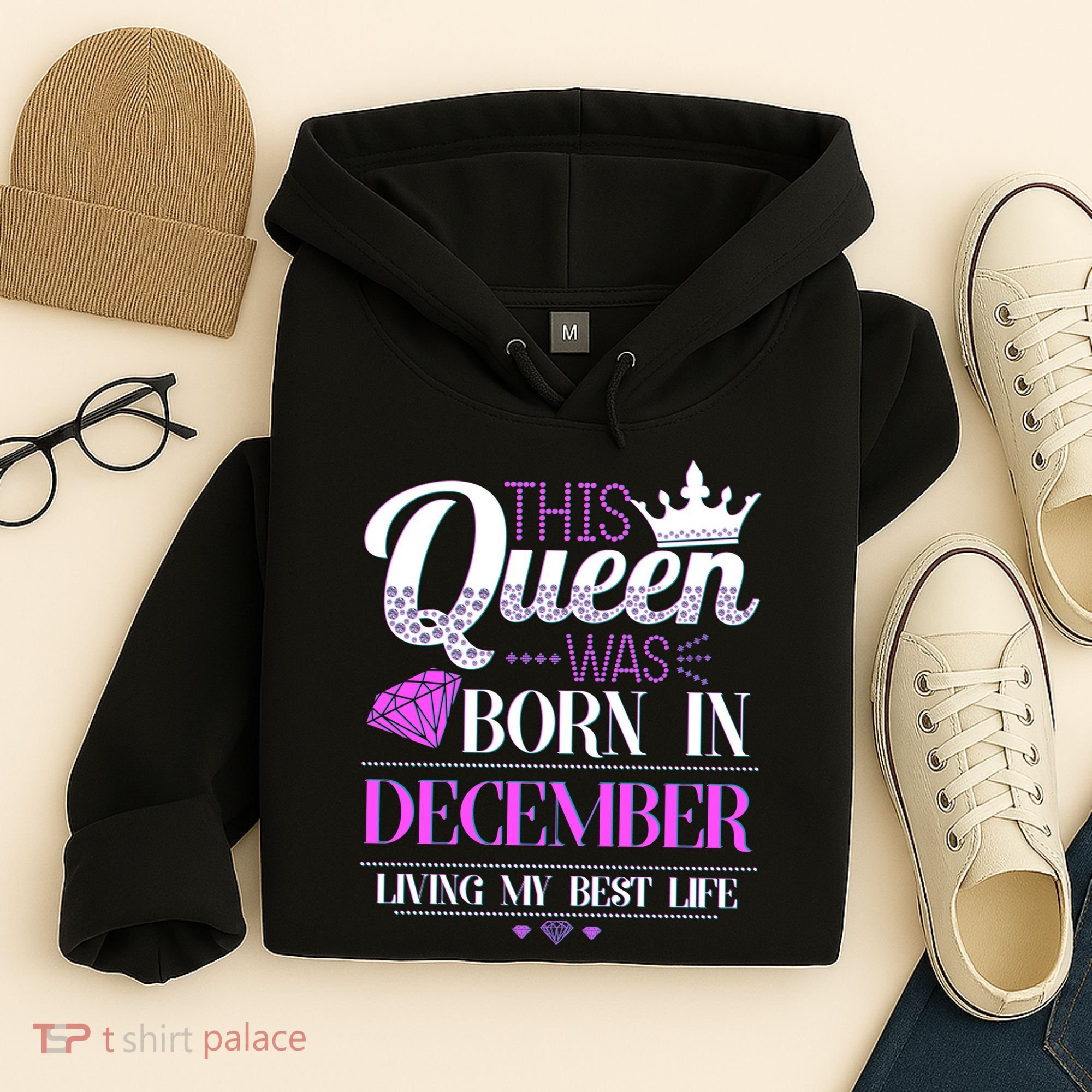 This Queen Was Born In December Living My Best Life Hoodie