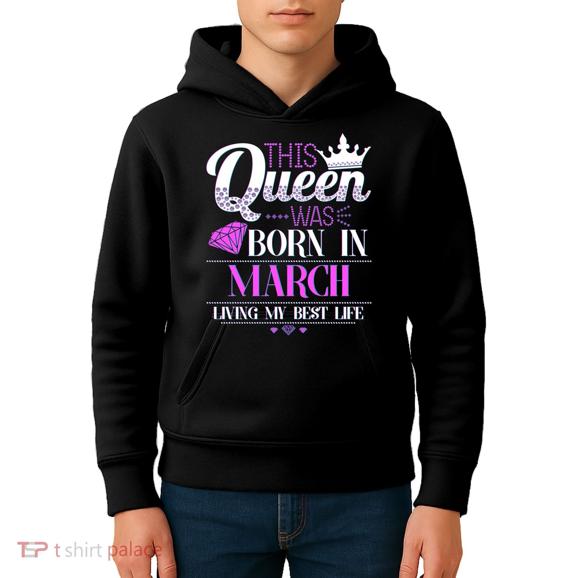 This Queen Was Born In March Living My Best Life Kids Hoodie