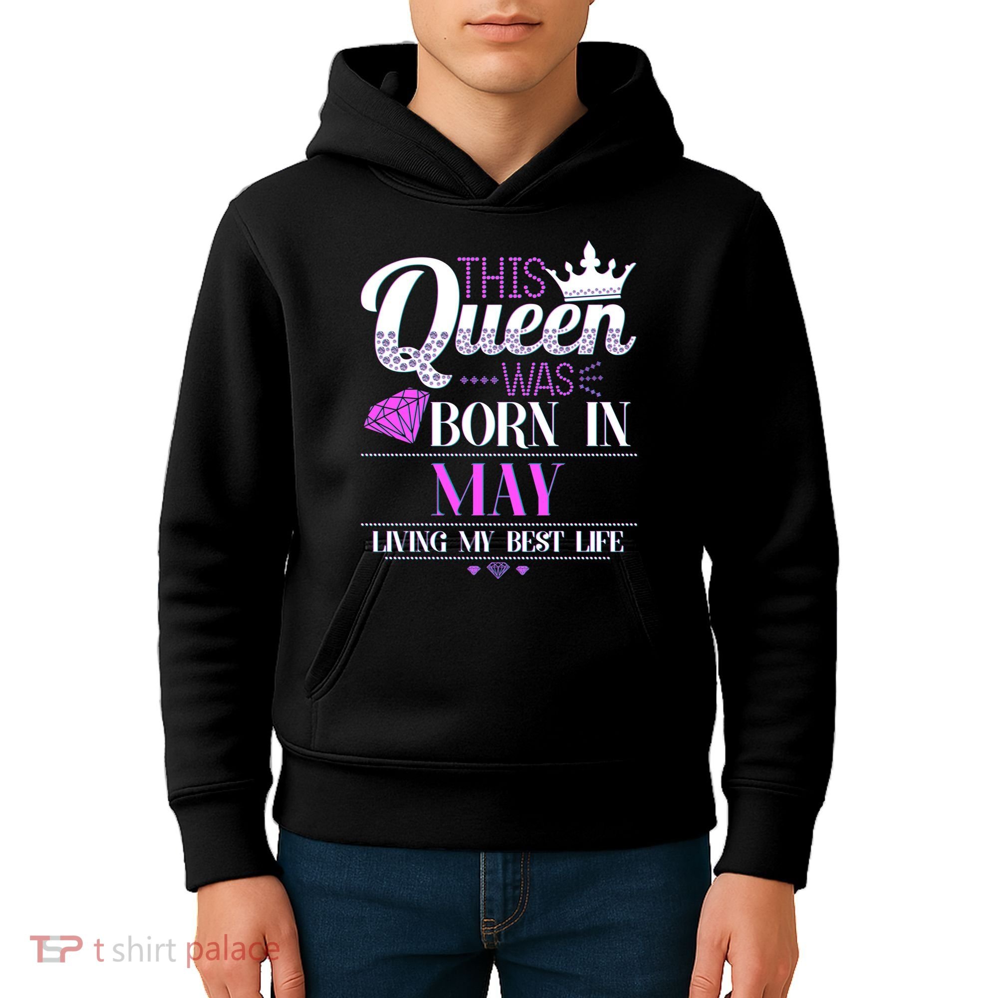 This Queen Was Born In May Living My Best Life Kids Hoodie